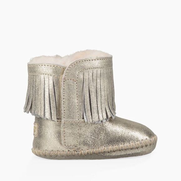UGG Branyon Fringe 1019000I Kids Girls Metallic Leather Ankle Bootie Boot UGG397 - Picture 1 of 6